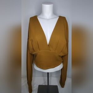 Free People - We The Free Collection Gsize S Relaxed Crop Top with Long Sleeves